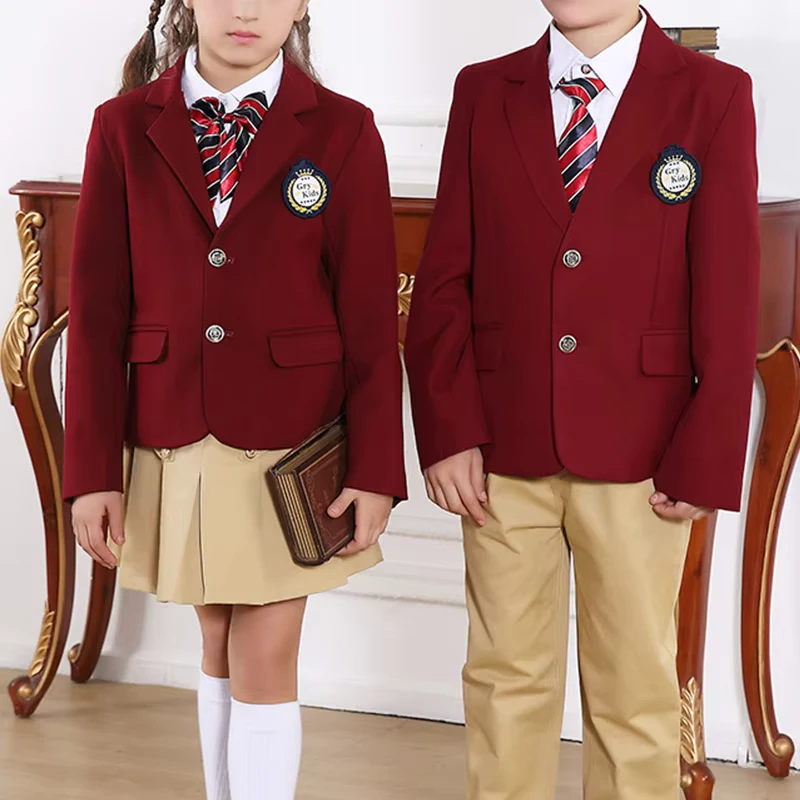 High-Quality-Children-Kindergarten-Primary-School-Uniform-Maroon-blazer-and-Dress-School-Uniforms