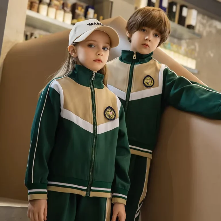 High-Quality-Childrens-Tracksuit-Green-Polyester-Unisex-Performance-Tracksuit-School-Uniform