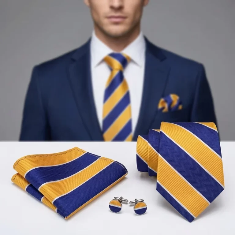 High-Quality-Custom-Logo-Mens-Classic-Jacquard-Polyester-Ties-Blue-Yellow-Woven-Neckties-8CM-Stripes-Eco-Friendly-Durable