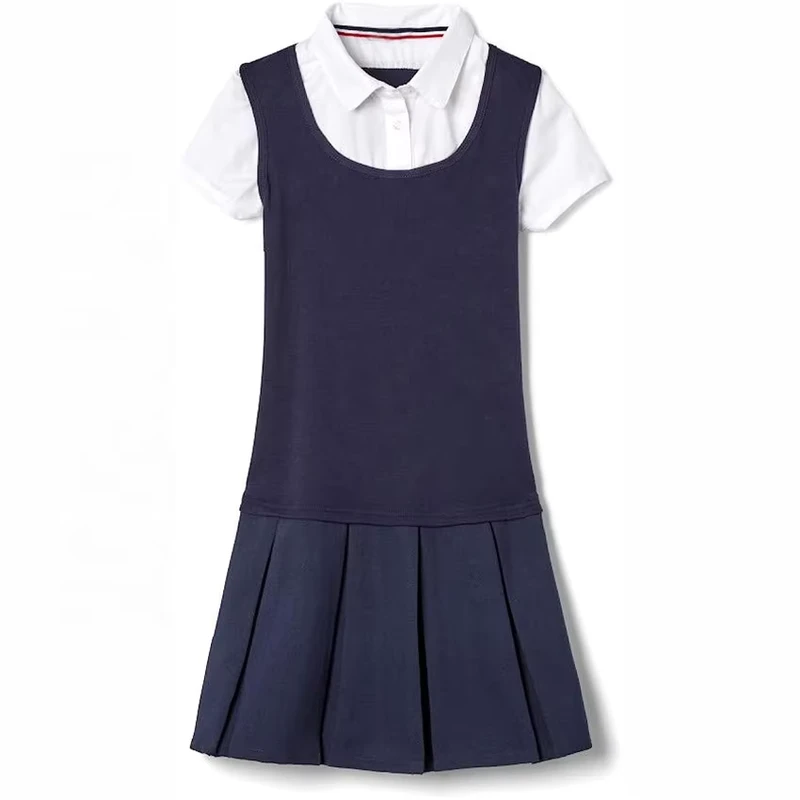 High-Quality-Navy-Blue-2-fer-Pinafore-School-Uniform-Dress