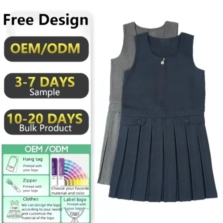 High-Quality-Navy-Blue-School-Uniform-Jumper-Dress-for-Girls-Zip-Front-Pinafore-Pleated-Primar