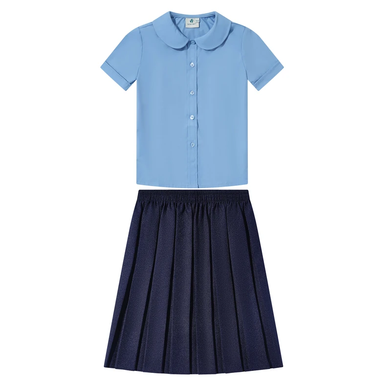 High-Quality-New-Wear-for-Student-Uniform-Girls-Blue-Blouse-Brown-Skirt-Set-Navy-Dress-Short-Sleeved-Skirt-School-Uniform-Set