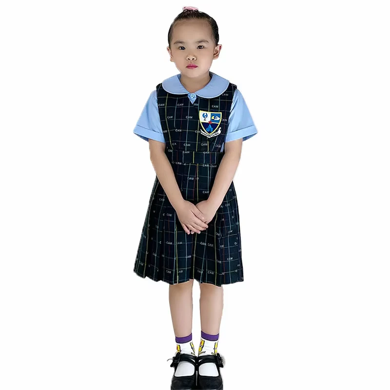 High-Quality-School-Uniform-Girls-V-Neck-Pinafore-Plaid-Pinafore-Dress-Peter-Pan-Blouse