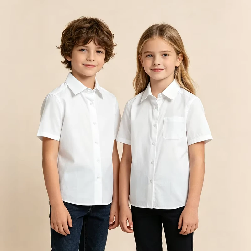 High-Quality-School-Uniforms-Shirts-Polyester-cotton-Poplin-Short-Sleeve-Collar-Shirt-School-Shirt-Supplier