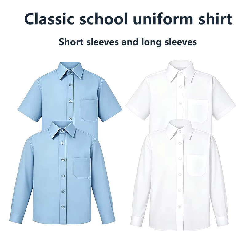 High-Quality-Shirts-Primary-School-Kids-School-Uniform-Shirts-Unisex-Customizable-White-blue-Collared-Shirt