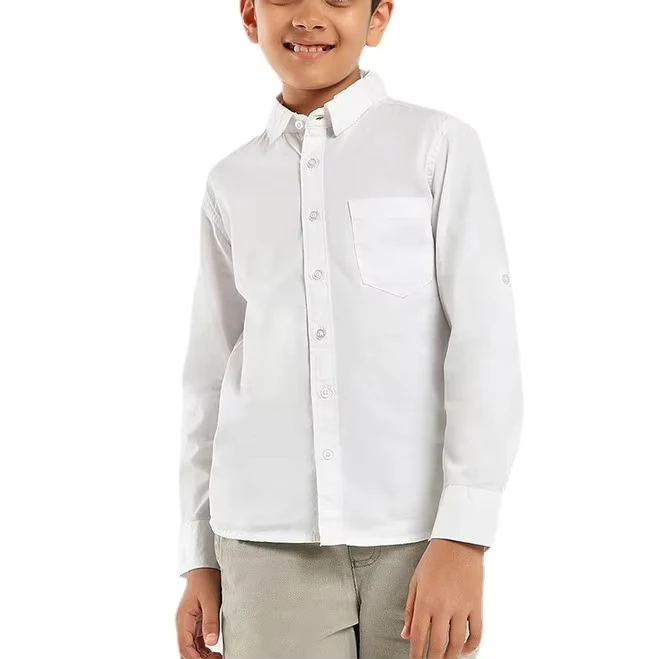 High-Quality-Student-Plain-Solid-Color-Uniform-Shirt-Cotton-Blend-School-Uniform-White-Button-up-Shirt