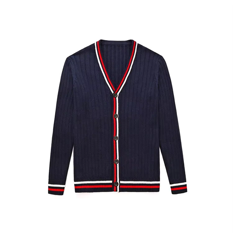 High-Quality-V-Neck-Ribbed-Knitting-Pattern-Unisex-Cardigan-High-School-Sweater-Uniform