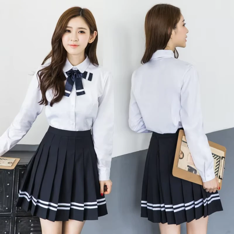 High-School-Uniform-Girl-Shirt-Skirt-Uniforms-Sets-Customizable-Sweet-University-College-Students-for-School