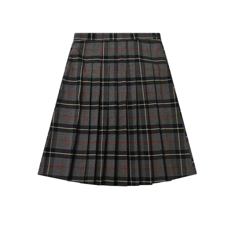 High-School-Uniform-Girls-Plaid-Mini-Skirt-Grey-Checkered-Pleats-Winter-Spring-Woven-Polyester-School-Skirt