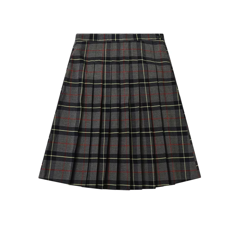 High-School-Uniform-Girls-Plaid-Mini-Skirt-Grey-Checkered-Pleats-Winter-Spring-Woven-Polyester-School-Skirt