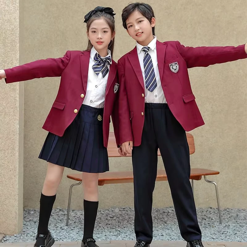 High-School-Uniforms-Suppliers-Jackets-Matched-Skirt-and-Pants-2-Pieces-Set-Maroon-School-Uniform