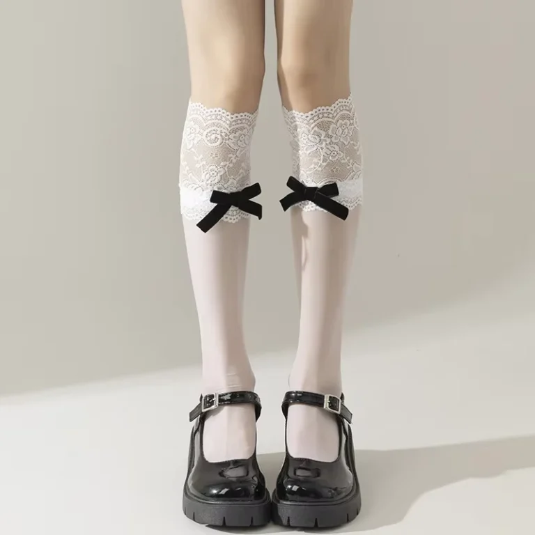 High-School-Women-Sexy-Stockings-Bowknot-Ribbon-Knee-Socks-Anti-Snagging-JK-Uniform-Fishnet-Pantyhoses