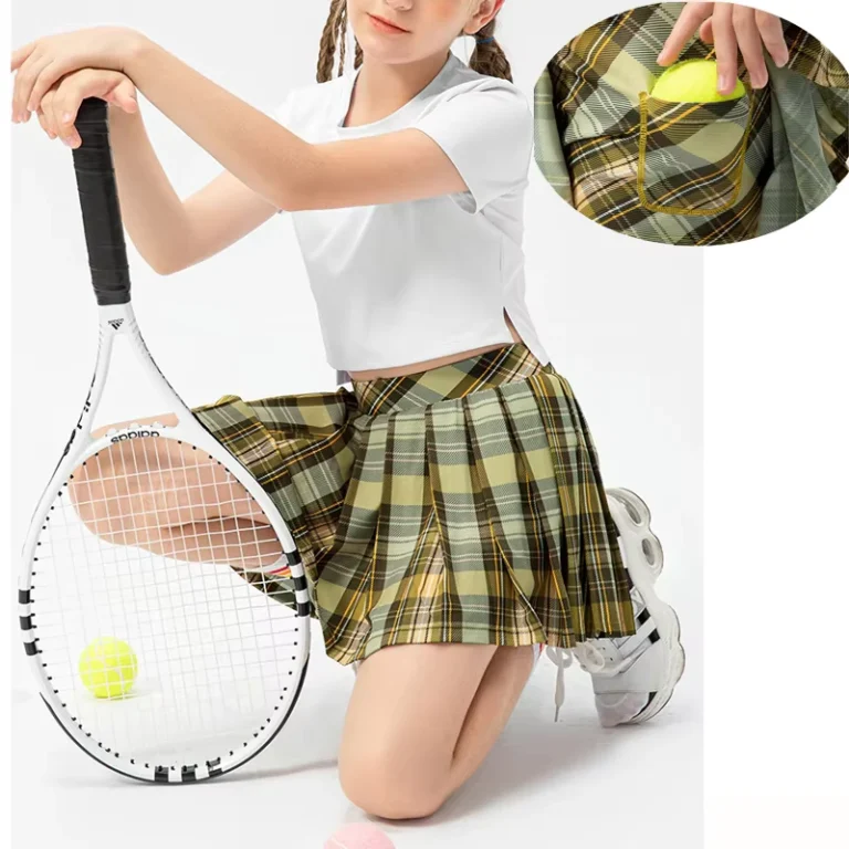 High-Waist-Pleated-Plaid-Printing-School-Uniform-Girls-6-12-Years-Kids-Tennis-Clothes-Tennis-Outfits