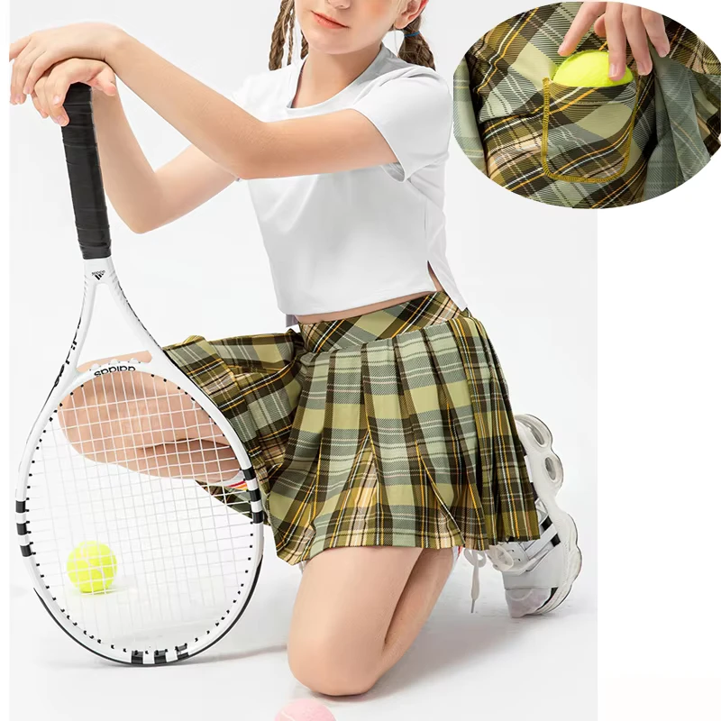 High-Waist-Pleated-Plaid-Printing-School-Uniform-Girls-6-12-Years-Kids-Tennis-Clothes-Tennis-Outfits