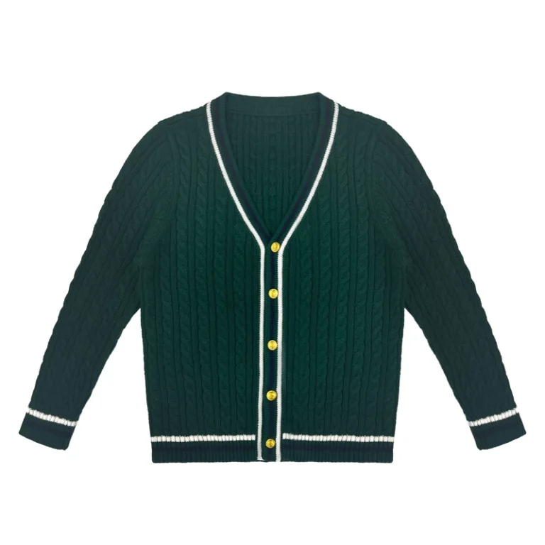 High-end-Childrens-Long-Sleeve-V-Neck-Knitted-Cardigan-Fall-Winter-Button-Up-School-Uniform-100-Cotton-Cable-Knit