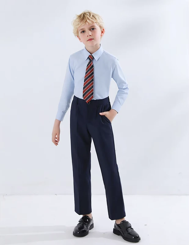 High-quality-Customization-Childrens-Boys-Blue-Cotton-Blouse-Shirt-Long-Sleeve-School-Uniform-for-Performance
