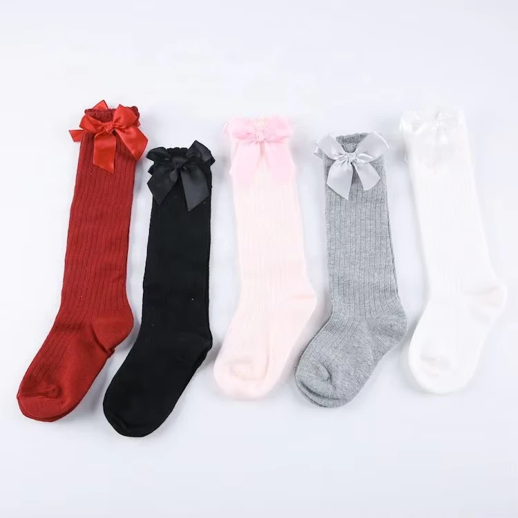 Infants-Princess-Spanish-School-Uniform-Kids-Knee-High-Bow-Socks-Ribbed-Solid-Baby-Girl-Knee-High-Lolita-Kids-Socks-With-Bow