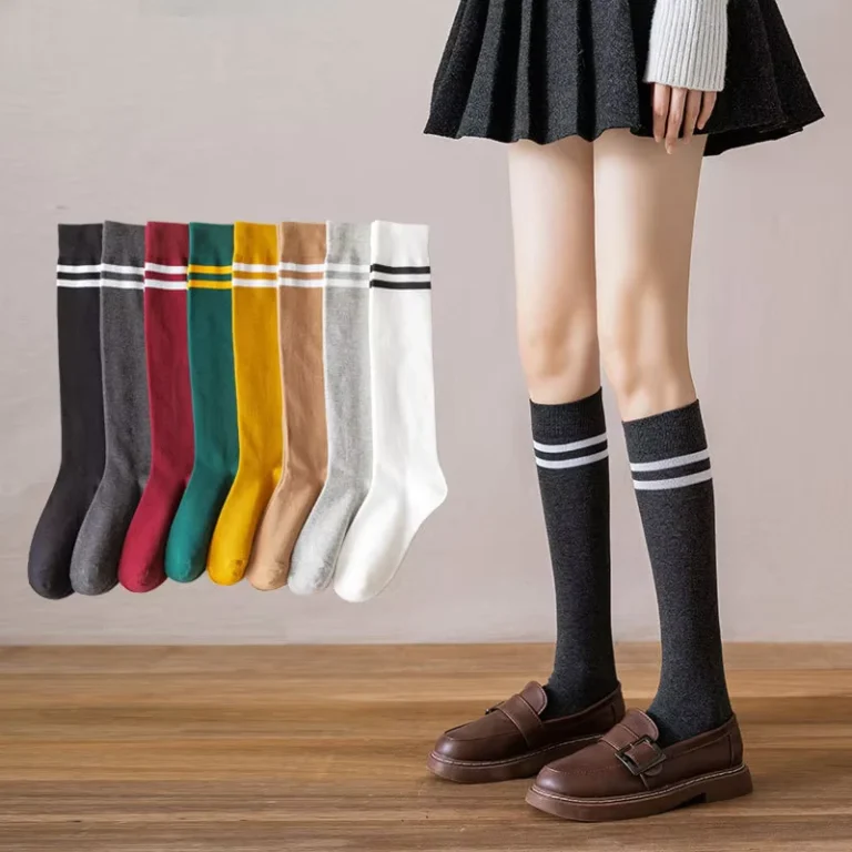 Ins-Fashion-Korean-School-Uniform-Knee-High-Girl-Socks-Women-Jk-Japanese-Solid-Color-Striped-Calf-Socks