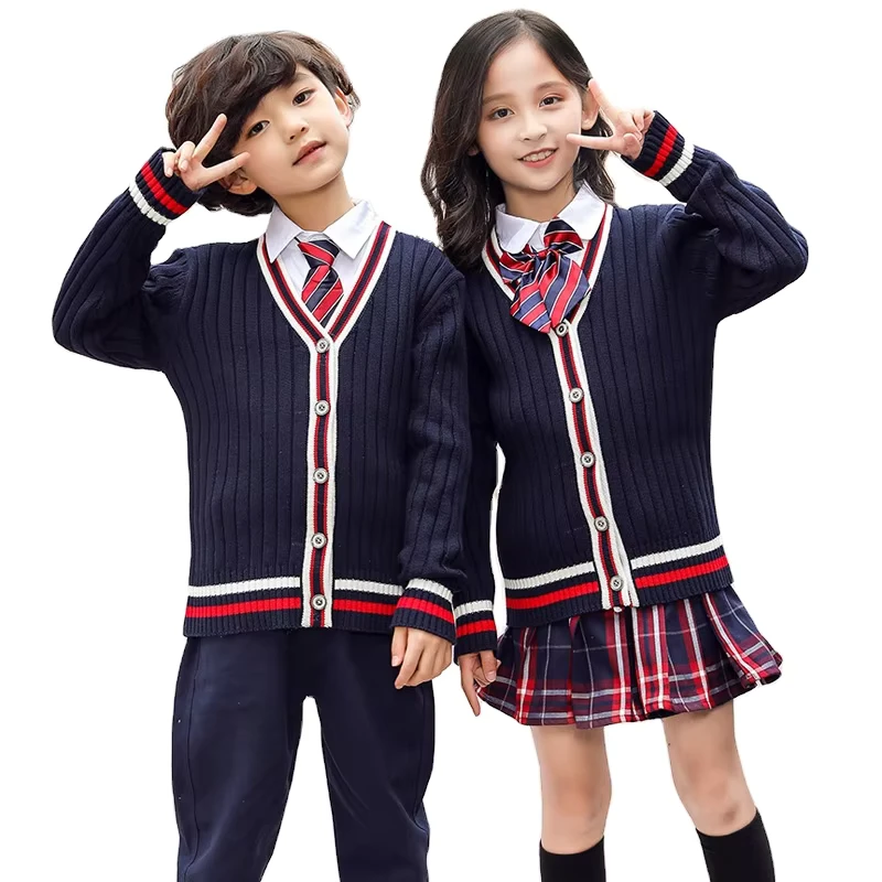 International-Kindergarten-School-Cardigan-Blue-Black-Coat-Kids-Uniform-100-Cotton-Navy-School-Cardigans