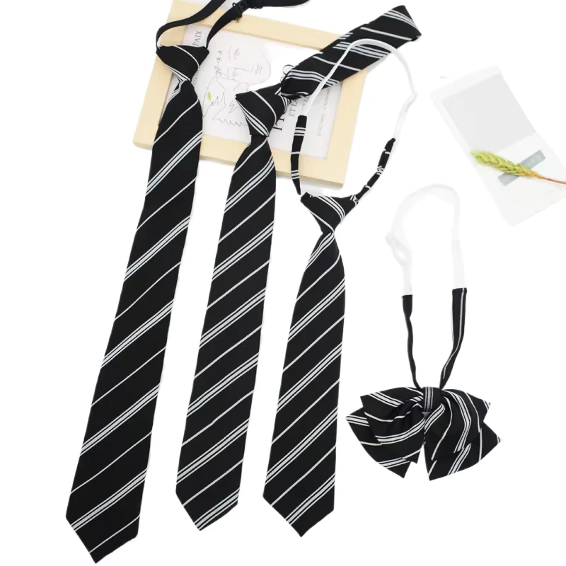 JK-Female-Preppy-Style-Black-Striped-Hand-Tie-School-Uniform-Free-Knot-Short-Student
