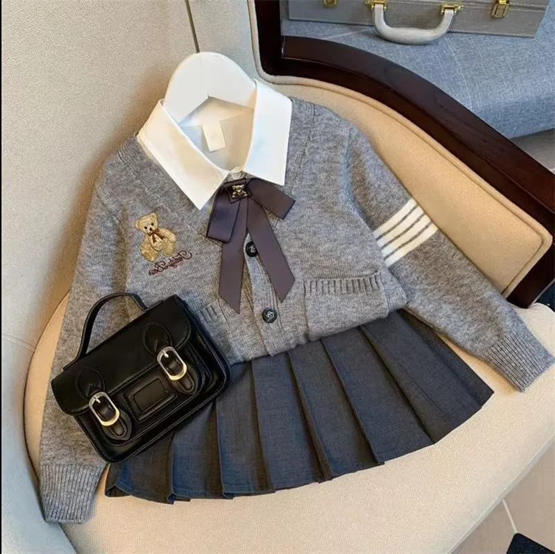 JK-Leisure-Girls-Cotton-Long-Sleeve-Pleated-Skirt-Uniform-Set-Spring-Autumn-Dress-Childrens-Internet-Celebrating