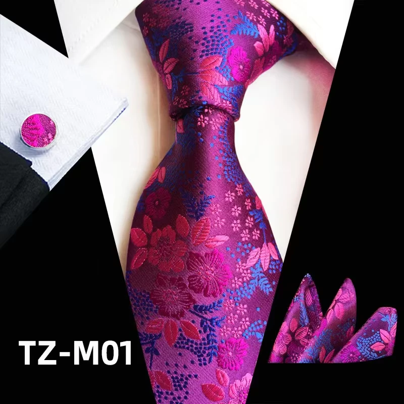 Jacquard-Woven-Polyester-Tie-Set-with-Floral-Pocket-Square-Cufflinks-Vibrant-Colors-Custom-Logo-OEM-for-Formal-Style
