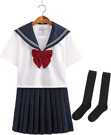 Japanese-School-Girls-Uniform-Sailor-Navy-Blue-Pleated-Skirt-Anime-Cosplay-Costumes-with-Socks-Set