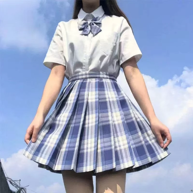 Japanese-School-Uniform-Korean-Student-JK-Pleated-Skirt-Plaid-Skirt-Pink-Uniforms-for-Woman