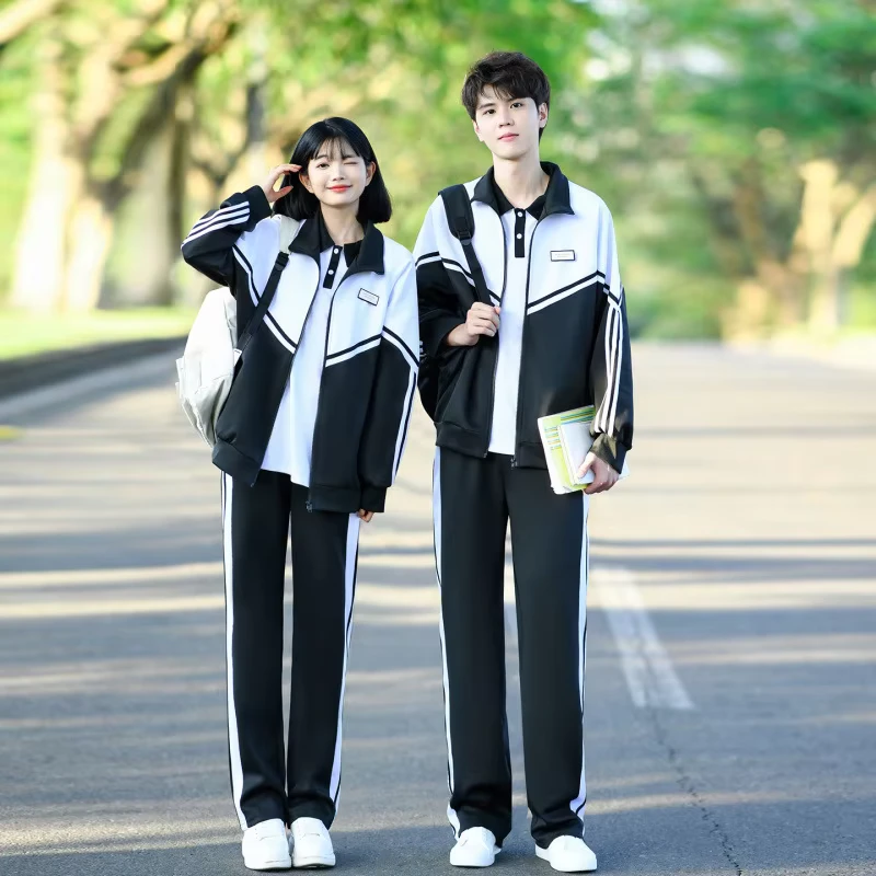 Junior-High-School-Uniform-Three-Piece-Set-Preppy-Style-Black-White-Cotton-Jacket-Unisex-Sports-Casual-Style-Primary-Children