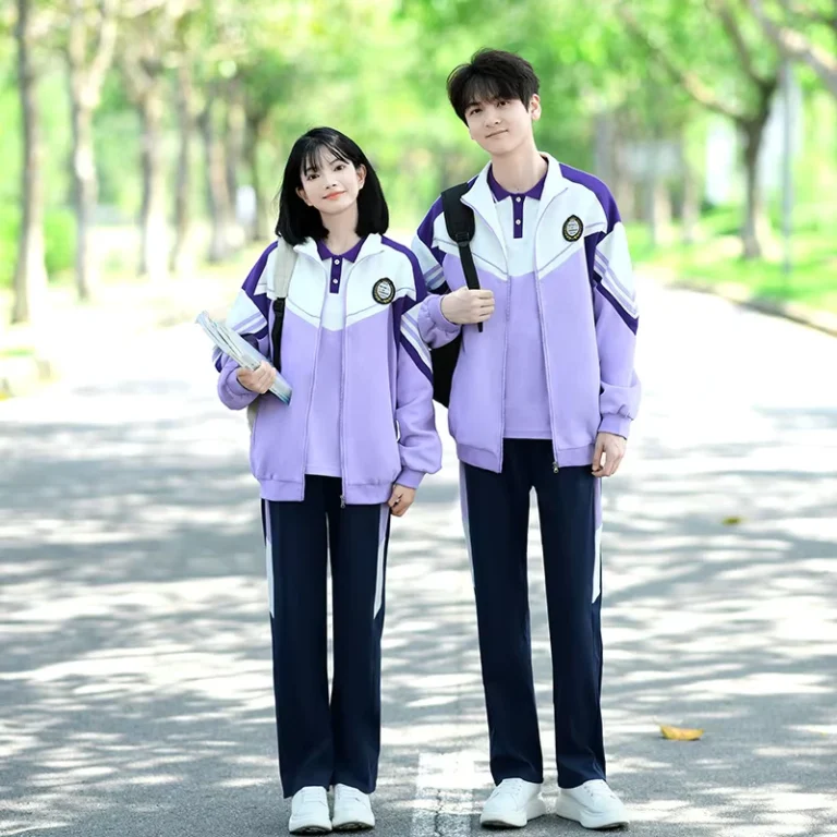 Junior-High-School-Uniform-Three-piece-Set-Autumn-Purple-Leopard-Pattern-100-Nylon-Elastic-Waist-Male-Campus-College-Style