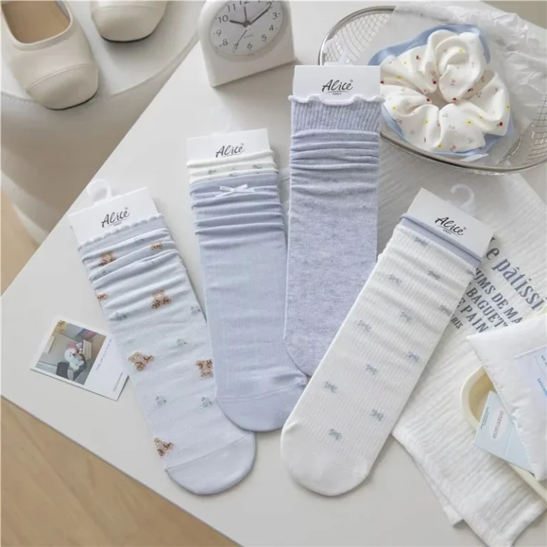 Kawaii-Cotton-Crew-Socks-Women-Cute-Blue-Bow-Bear-Pattern-Socks-Sweet-Japanese-Style-Ribbed-Ankle-Socks-Breathable-Hosiery