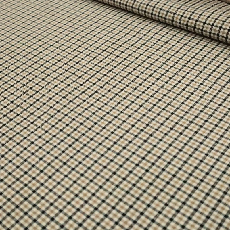 Khaki-Stretch-Small-Square-Fashion-Stretch-Plaid-Pants-Fabric-Yarn-Dyed-Fabric-Childrens-Clothing-School-Uniform-Skirt-Plaid