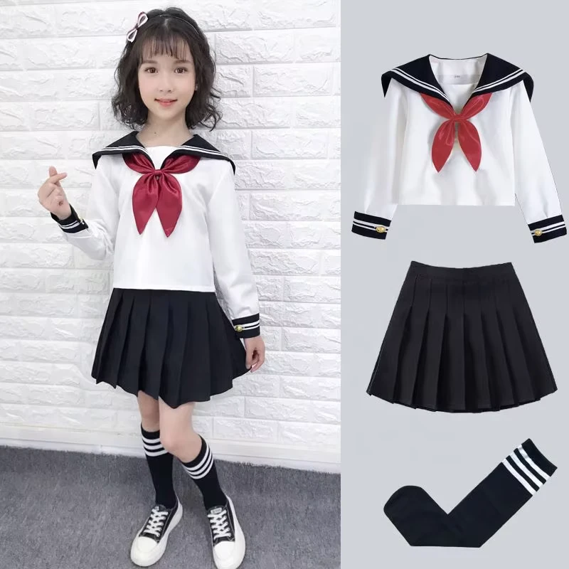 Kid-JK-Sailor-Dress-Girl-Japanese-Korean-Primary-School-Uniforms-Pleated-Skirt-Navy-Long-Short-Sleeve-Suit-Anime-Custom