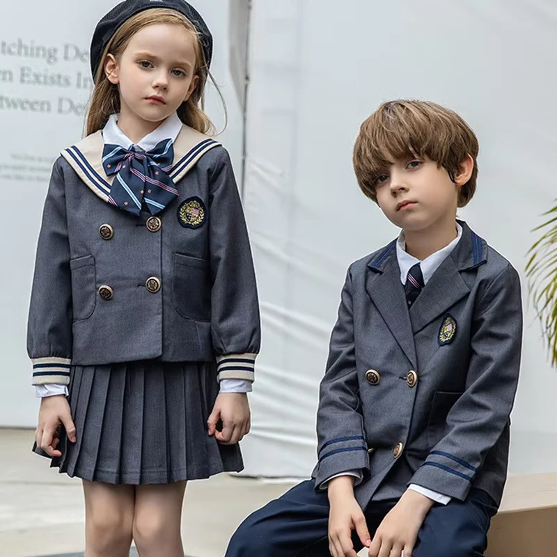 Kids-British-Style-School-Uniform-Set-Sailor-Collar-Blazer-Pleated-Skirt-Pants-Suit-Custom-Emblem-Available