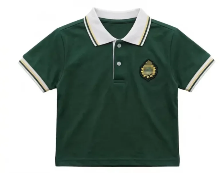 Kids-Green-Polo-Shirt-with-Embroidered-Badge-Short-Sleeve-School-Uniform-for-Boys-Girls-Custom-Made-Logo-School-Uniform