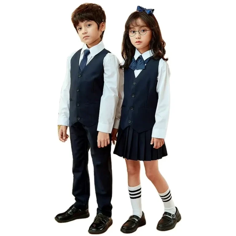 Kids-Navy-Simple-Unisex-V-Neck-Vest-Primary-School-Uniform-Long-Sleeve-Shirt-Breathable-Anti-Shrink-Custom-Logo-Uniform-1