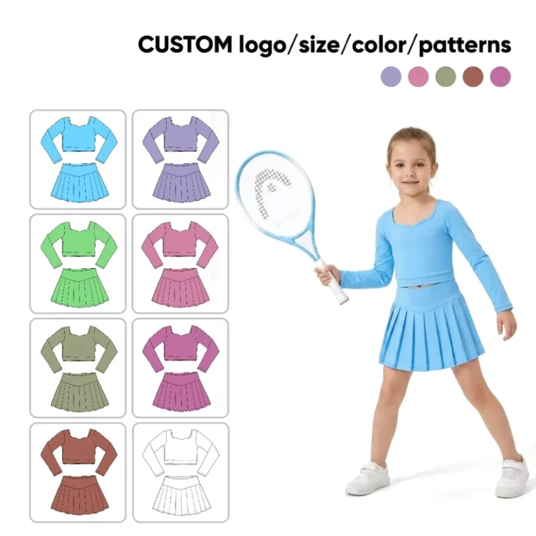 Kids-School-Sport-Uniform-Nylon-Spandex-Square-Neck-Top-Skirt-Set-Playground-Wear-Custom-Logo