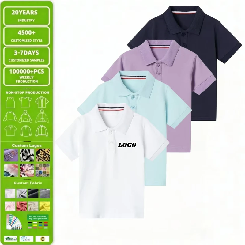 Kids-School-Uniform-Custom-logo-Pique-Polo-t-Shirts-Short-Sleeve-Boys-and-Girls-Causal-Sports-Wear-95-Cotton-5-Spandex