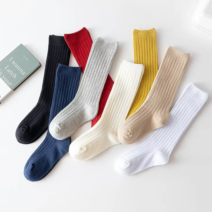 Kids-Socks-0-12Y-Neutral-Basic-Kids-Cotton-Socks-School-Uniform-Stockings-Solid-Color-Ribbed-Knit-Baby-Girl-Boy-Knee-High-Socks