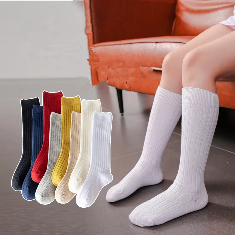 Kids-Socks-Baby-Boys-Girls-Solid-Color-Cotton-Breathable-Stripe-Soft-Sock-Children-Knee-High-Long-School-Uniform-Socks