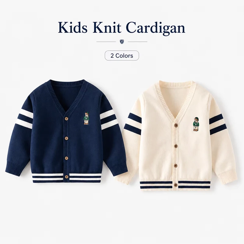 Kids-Spring-Autumn-V-Neck-Knit-Cardigan-68-Cotton-Blend-Embroidered-School-Style-Striped-Casual-Sweater-Coat-for-Boys-Girls