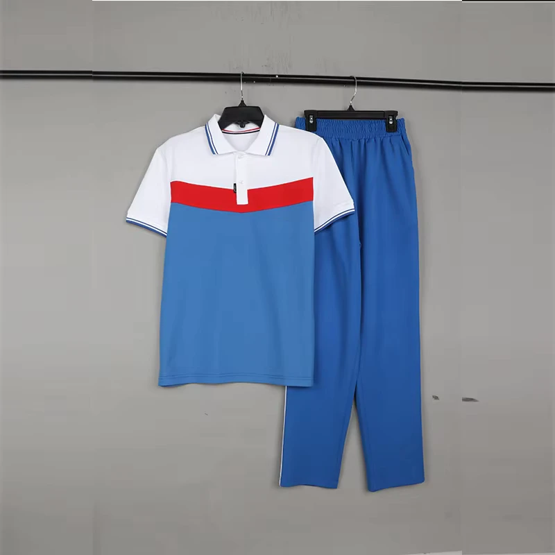 Kids-Summer-School-Uniform-Knitted-Short-Sleeve-T-Shirt-Long-Pants-Tracksuit-Cotton-Polyester-Pique-Middle-School