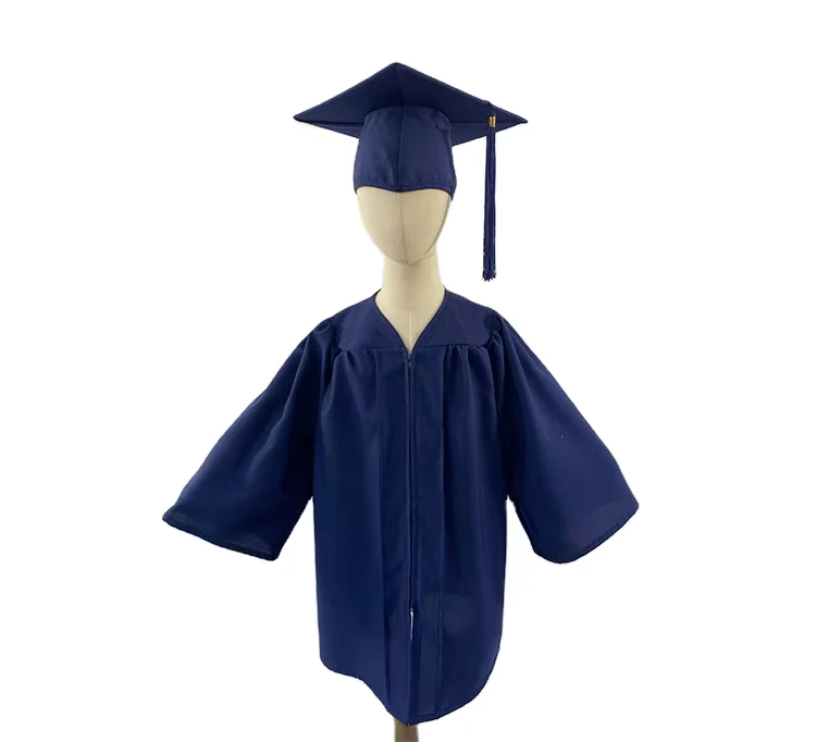 Kindergarten-Graduation-Caps-and-Gowns-Matte-Navy-Blue-Uniform-for-School-Children-Unisex-T-t-west-Union-Woven