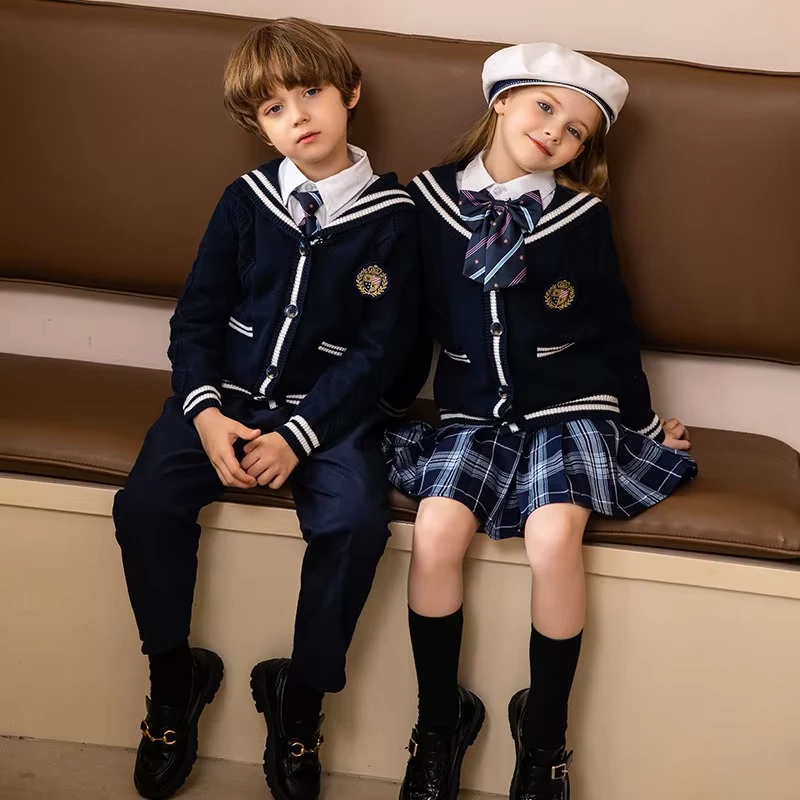 Kindergarten-Nursery-Primary-School-Uniform-Check-Pleated-Kids-Girls-Suit-Tops-and-Skirt-Set-Children-School-Uniforms