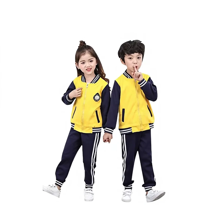 Kindergarten-and-Primary-School-Childrens-Unisex-Cotton-Sports-Uniform-Kits-with-Badge-Patch-Spring-Autumn-Trendy-Campus-Style