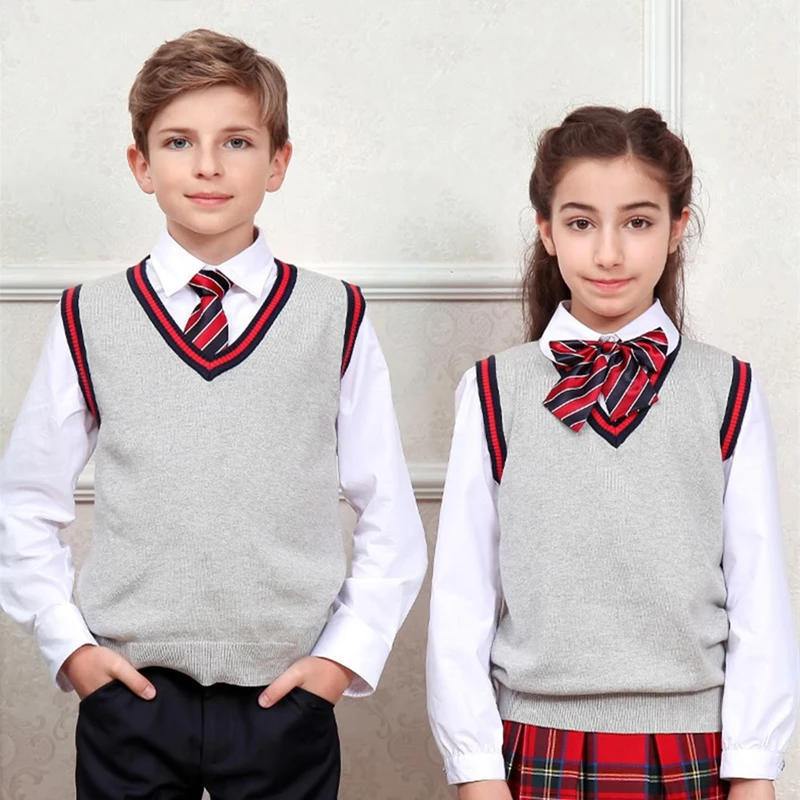 Korean-High-School-Uniforms-Stylish-V-neck-Sleeveless-Knitted-Children-100-Cotton-School-Clothes-Knit-Vest