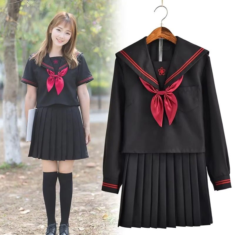 Korean-Japanese-Girls-School-Uniforms-Black-Harajuku-Japan-Clothes-JK-Sailor-Suit-Set-Navy-Anime-Uniform-Cosplay-Costumes
