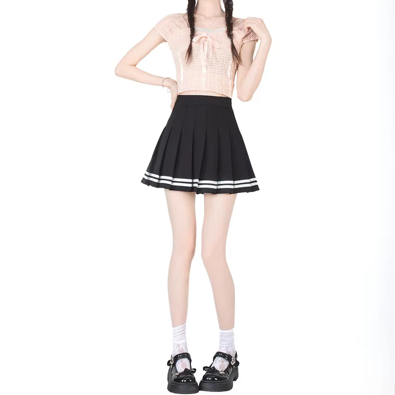Korean-Summer-High-Waist-Pleated-Academic-Style-Stacci-Waist-Short-School-Uniform-A-Line-Skirt-132
