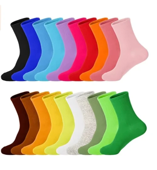 Ladies-Socks-Solid-Color-Crew-Plain-Preppy-School-Uniform-Colorful-White-Ribbed-Cotton-Athletic-Women-Cotton-Socks