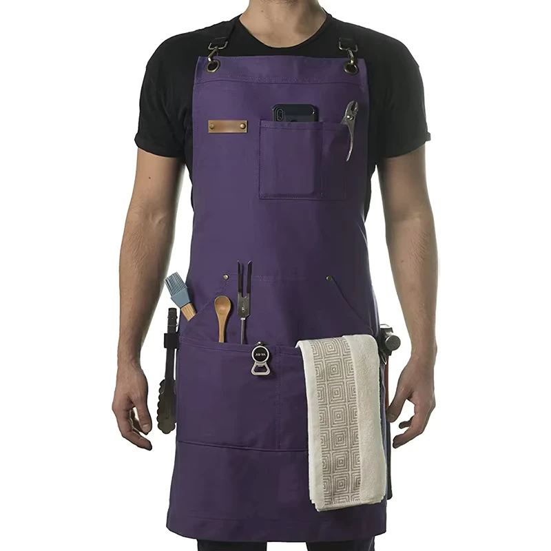 Large-Pockets-Customized-Logo-BBQ-Bar-Work-Kitchen-Apron-Chef-Apron